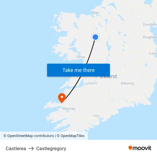 Castlerea to Castlegregory map