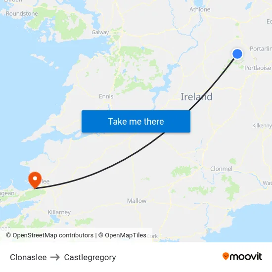 Clonaslee to Castlegregory map