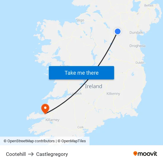 Cootehill to Castlegregory map