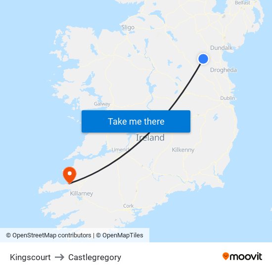 Kingscourt to Castlegregory map