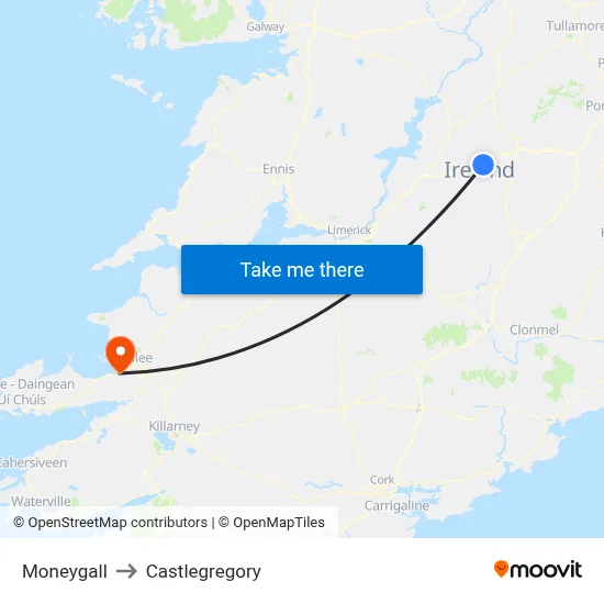 Moneygall to Castlegregory map
