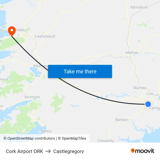 Cork Airport ORK to Castlegregory map