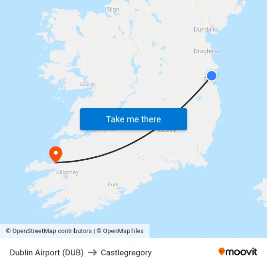 Dublin Airport (DUB) to Castlegregory map