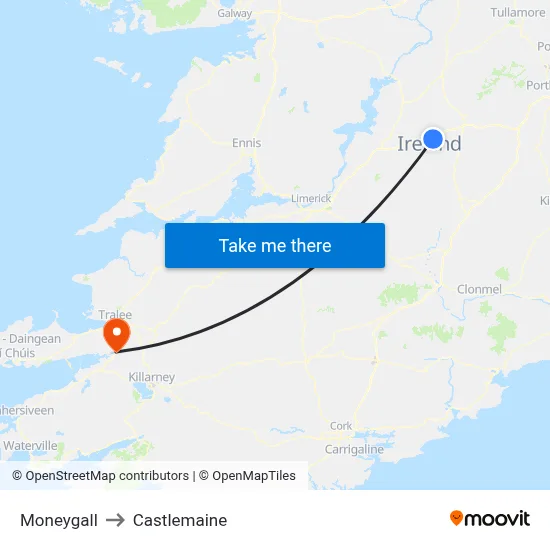 Moneygall to Castlemaine map