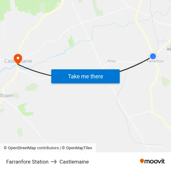 Farranfore Station to Castlemaine map