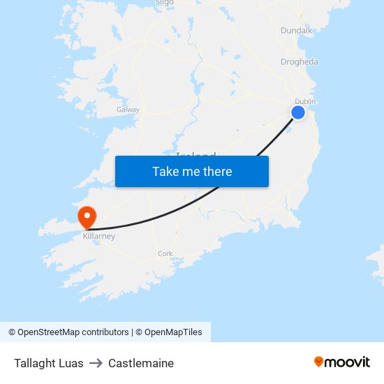 Tallaght Luas to Castlemaine map