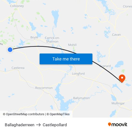Ballaghaderreen to Castlepollard map