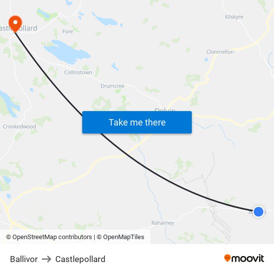 Ballivor to Castlepollard map
