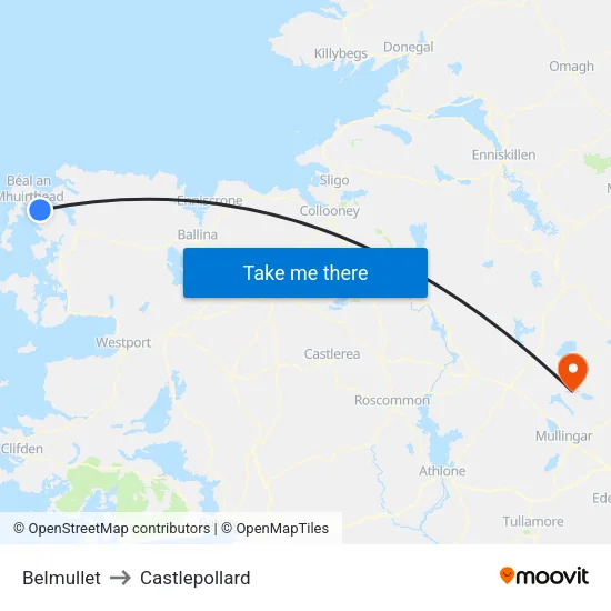 Belmullet to Castlepollard map