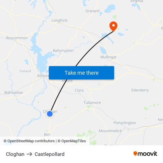 Cloghan to Castlepollard map