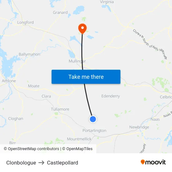 Clonbologue to Castlepollard map