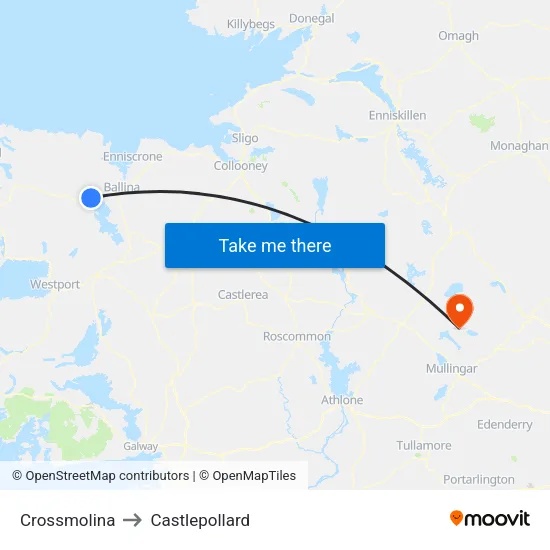 Crossmolina to Castlepollard map
