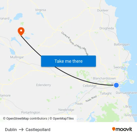 Dublin to Castlepollard map