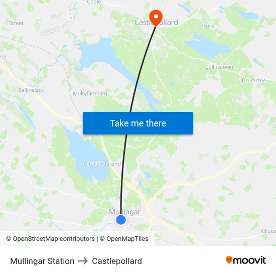 Mullingar Station to Castlepollard map