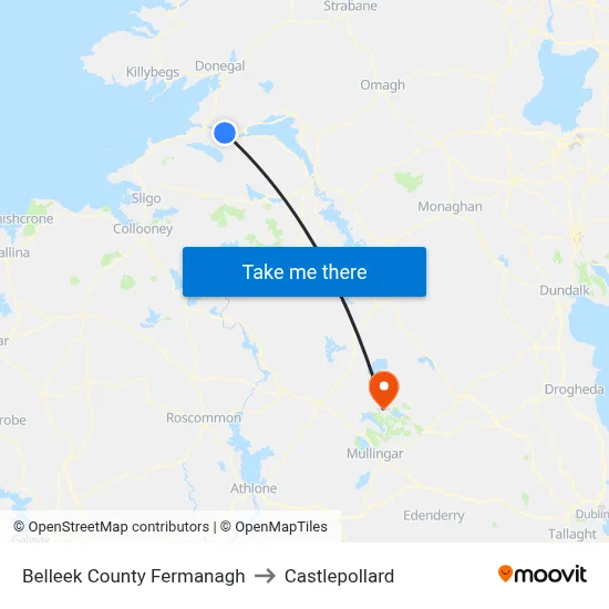 Belleek County Fermanagh to Castlepollard map