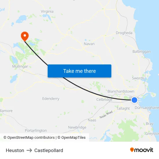 Heuston to Castlepollard map