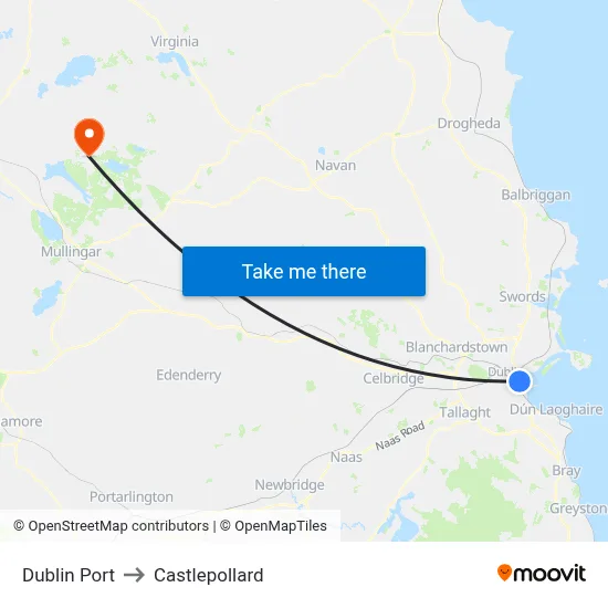 Dublin Port to Castlepollard map