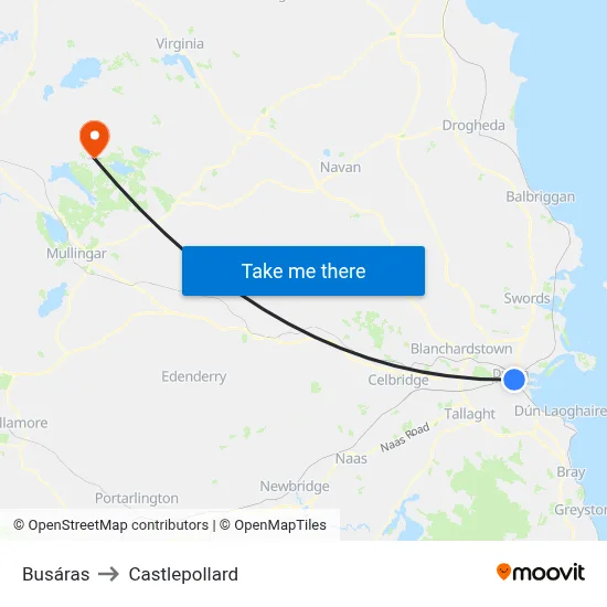 Busáras to Castlepollard map