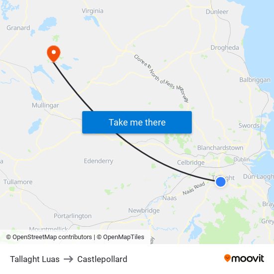Tallaght Luas to Castlepollard map