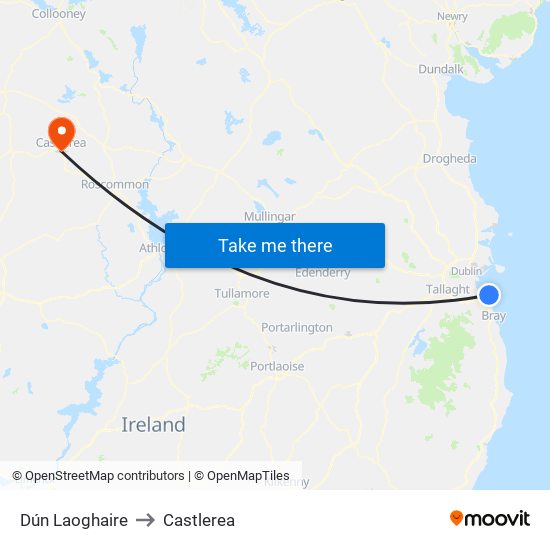 Dún Laoghaire to Castlerea map