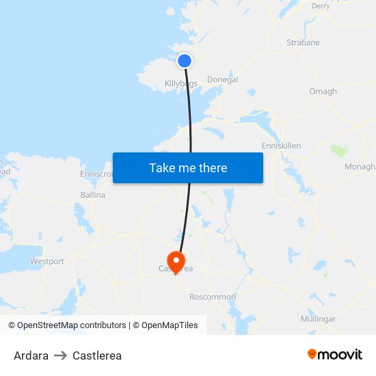 Ardara to Castlerea map