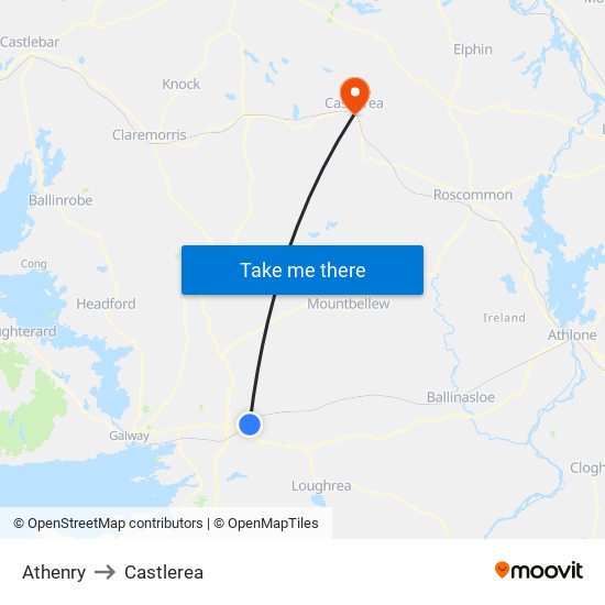 Athenry to Castlerea map