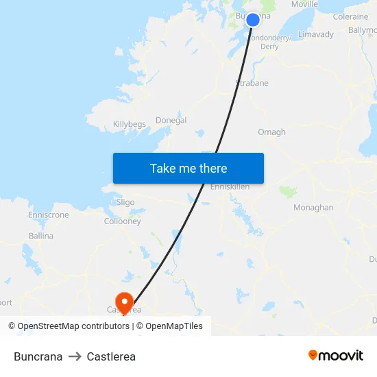 Buncrana to Castlerea map