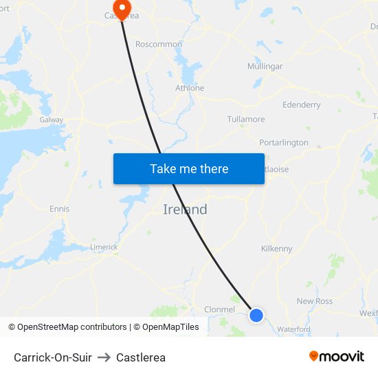 Carrick-On-Suir to Castlerea map
