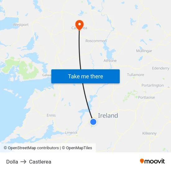 Dolla to Castlerea map