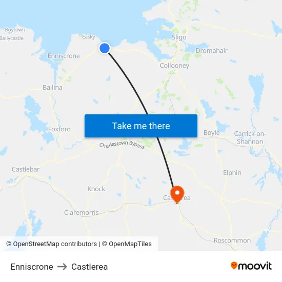 Enniscrone to Castlerea map