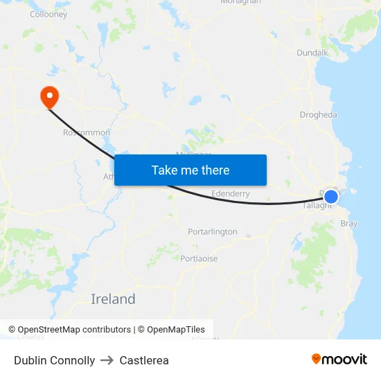 Dublin Connolly to Castlerea map