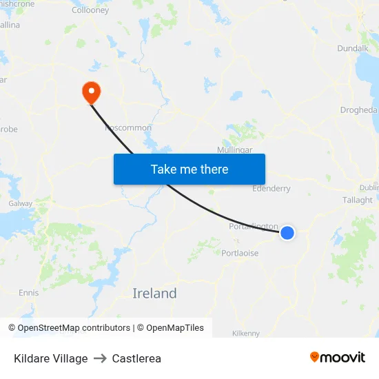 Kildare Village to Castlerea map