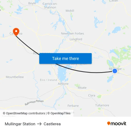 Mullingar Station to Castlerea map