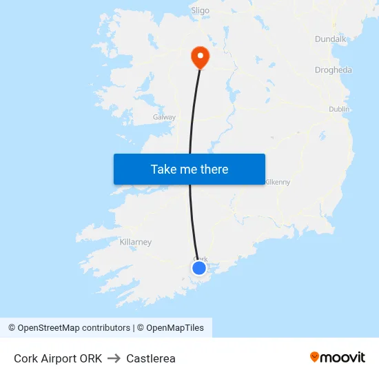 Cork Airport ORK to Castlerea map