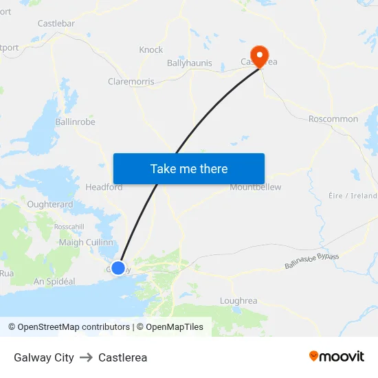 Galway City to Castlerea map