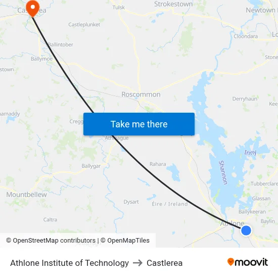 Athlone Institute of Technology to Castlerea map