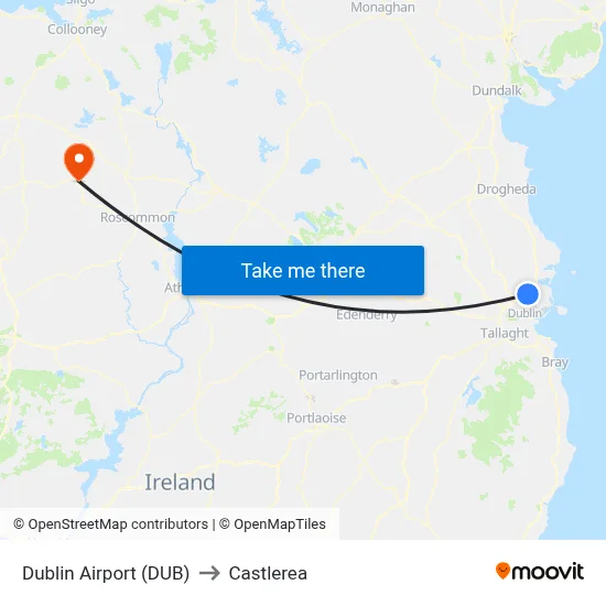 Dublin Airport (DUB) to Castlerea map