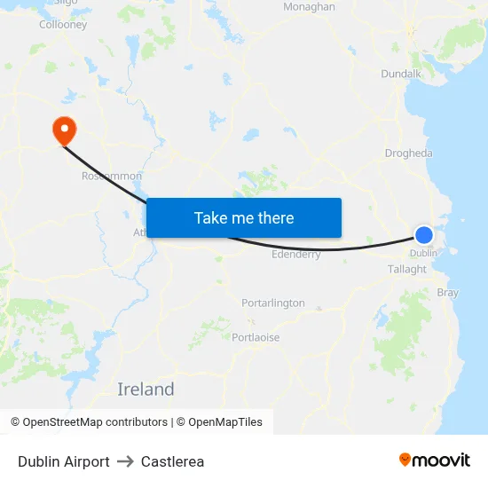 Dublin Airport to Castlerea map
