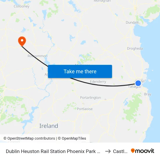 Dublin Heuston Rail Station Phoenix Park &amp; Dublin Zoo to Castlerea map