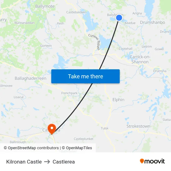 Kilronan Castle to Castlerea map