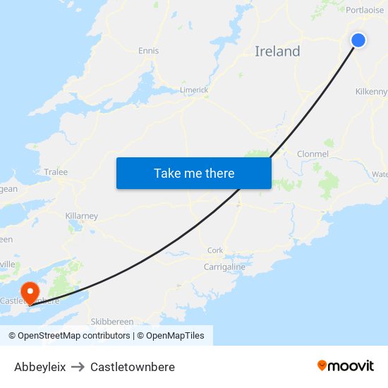 Abbeyleix to Castletownbere map