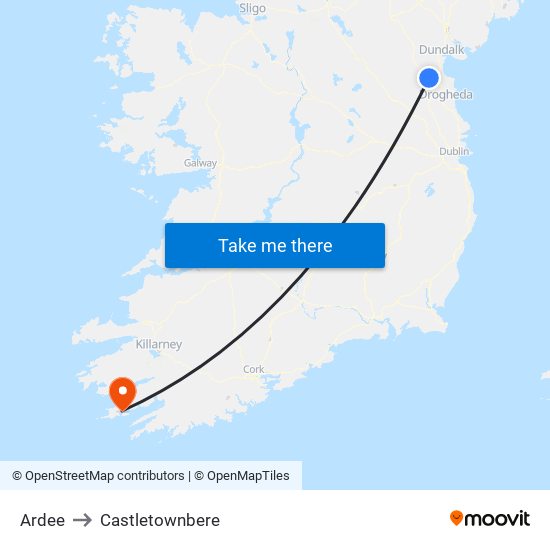 Ardee to Castletownbere map