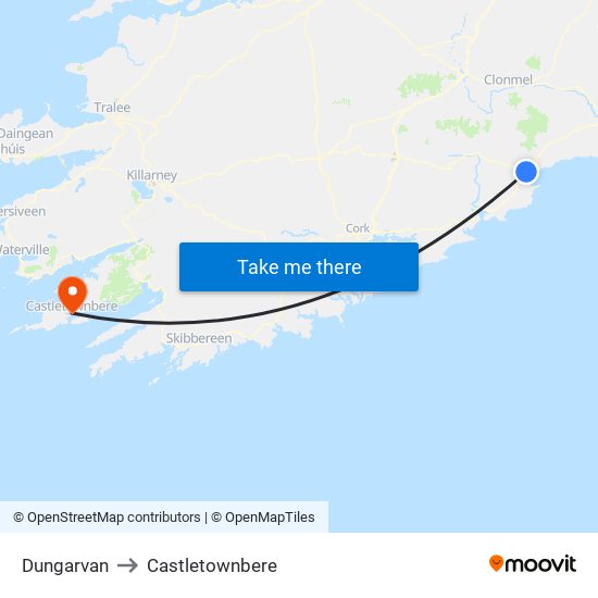 Dungarvan to Castletownbere map