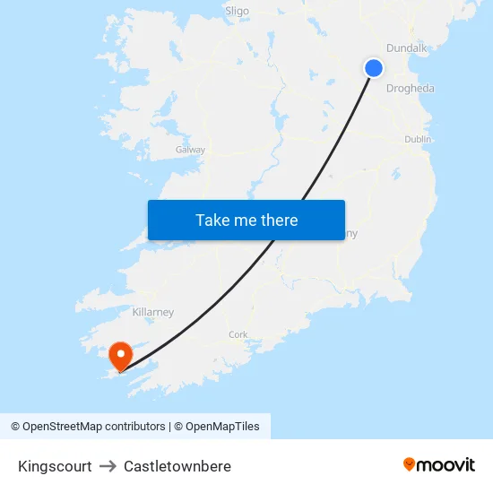 Kingscourt to Castletownbere map