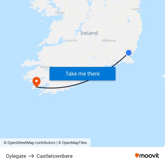 Oylegate to Castletownbere map