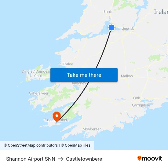 Shannon Airport SNN to Castletownbere map