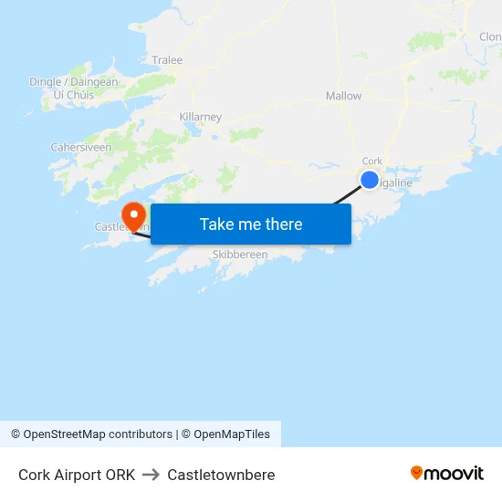 Cork Airport ORK to Castletownbere map