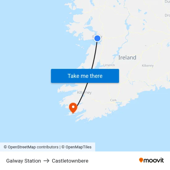 Galway Station to Castletownbere map