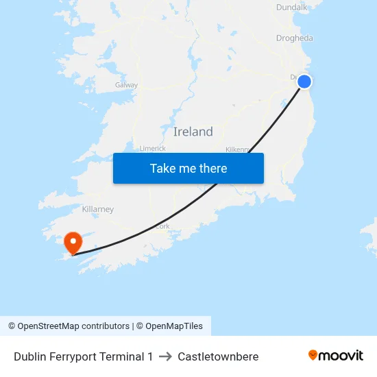 Dublin Ferryport Terminal 1 to Castletownbere map