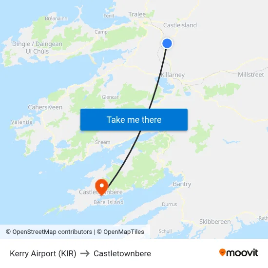 Kerry Airport (KIR) to Castletownbere map